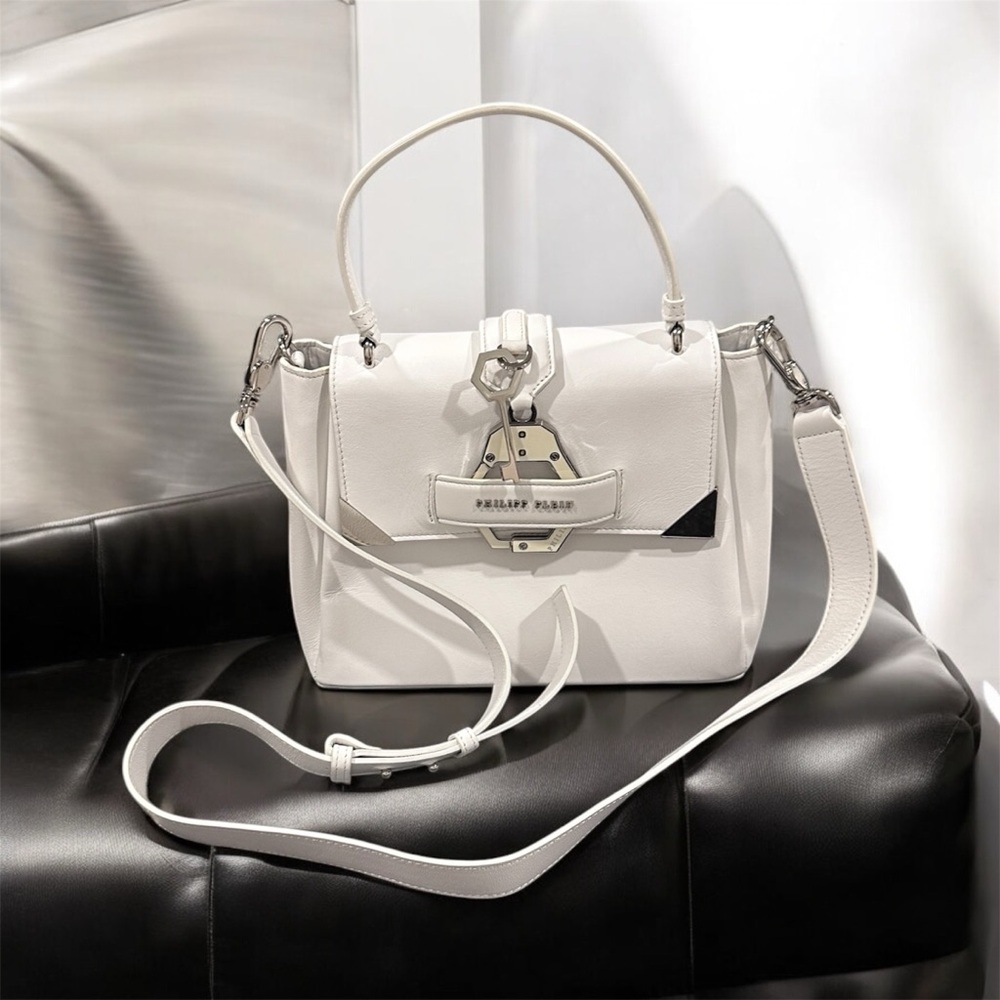 Philipp Plein White Satchel with Structured Design